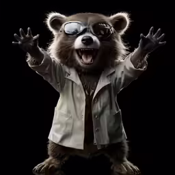 a bear with some goggles and a hat and tie