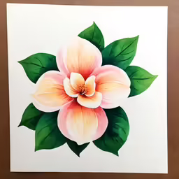 a painting with some leaves and a flower on it