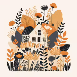 the illustrations are painted with an orange and gray background