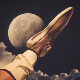 someone standing on top of a pair of tan shoes