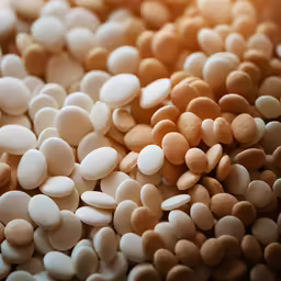 white and brown beans are displayed in this closeup photograph