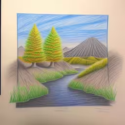 a drawing of trees on the side of the wall