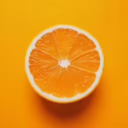an orange is placed on a bright yellow surface