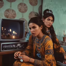 a woman is sitting next to another woman