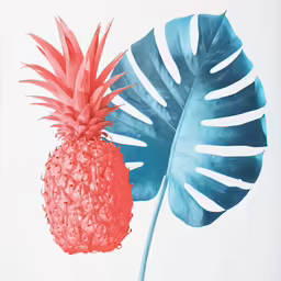 a red pineapple with green leaves on a white background