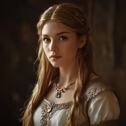the woman has blonde hair and is wearing a white dress
