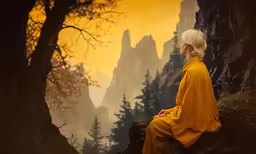 a young woman sitting on top of a mountain