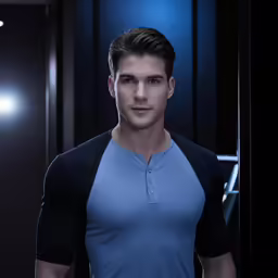 a man wearing a light blue shirt with his hands in his pockets