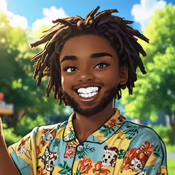 a guy with dreadlocks standing in front of a park