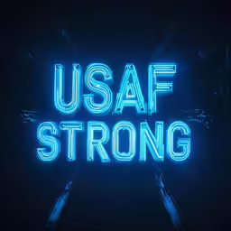 a neon sign is reading, usaf strong