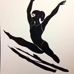 a person is riding skis in black and white