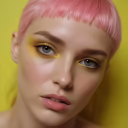 a girl with bright makeup posing for a picture