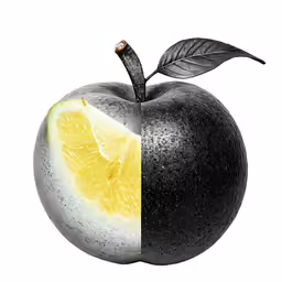 a sliced orange inside of an apple