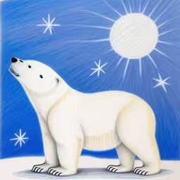 a painting of a polar bear standing in snow
