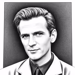 a black and white photo of a man in a suit