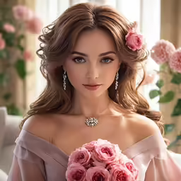 an attractive woman is posing for the camera with flowers