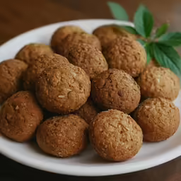 a white plate filled with cookies sitting on top of a wooden table