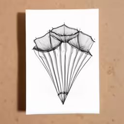 three black paragliders are flying above the ground