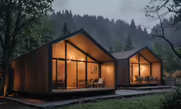 a couple of small houses sitting in the middle of a field