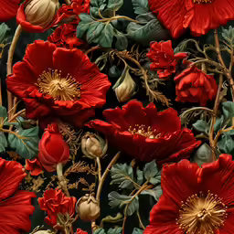 there is a close up picture of many red flowers