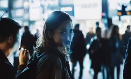 a group of people are gathered together near a tall building