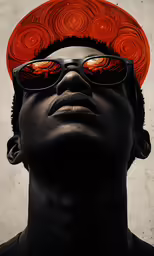 a man in glasses and a orange hat with circles on his head