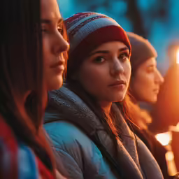 three women holding candles at an outdoor park