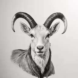 a goat with long horns is shown in this drawing