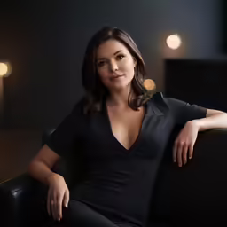 woman sitting in a black chair with dark lighting around her