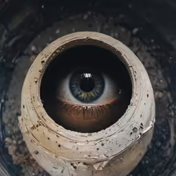 an eyeball with water droplets on it