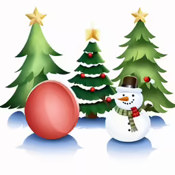 snowman with christmas tree and ball and star