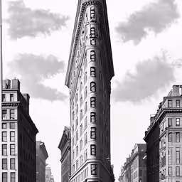 the flat iron buildings, on top are large one story buildings