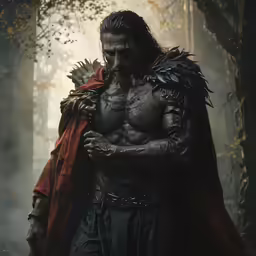 a male centriga in a forest holding his hands together