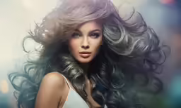 a woman with wavy hair is posing