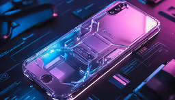 a case is sitting on the surface with blue lights
