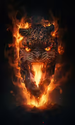 a tiger with fire coming out of its head