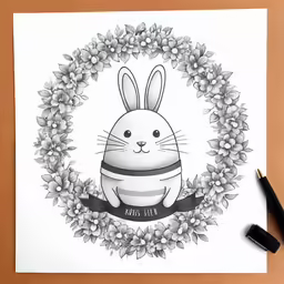 an animal rabbit wearing a wreath and a ribbon