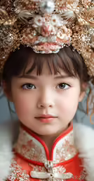 an oriental girl wearing a red traditional dress and tiara