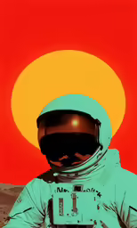 an astronaut in the middle of a photo with a sun background