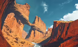 a canyon filled with red rocks and white rapids