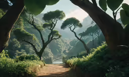 a path between two trees and hills