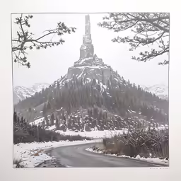 a large mountain with a road that leads to it