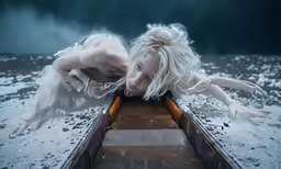the woman is dressed in white and lying down on her stomach