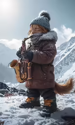 a man is playing his instrument in the snow
