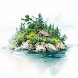 this painting depicts an island with trees on it