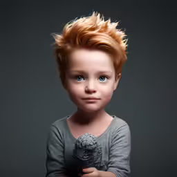 a little red haired boy poses for a photograph