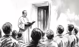 an illustration of jesus at a door with some people