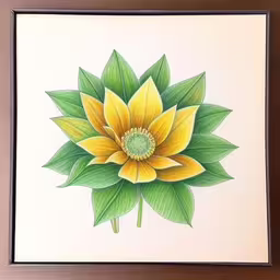 a painting of a flower is painted on a white sheet,there is a flower that is drawn on paper