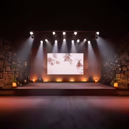 stage lighting illuminates an empty stage at night