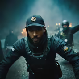 a man in a uniform is on the street